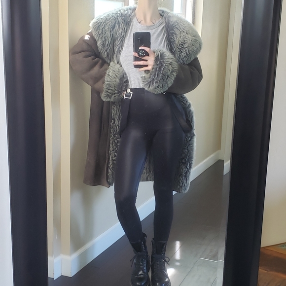 Via Veneto Lamb Shearling Leather Suede Fur Coat - Picture 9 of 14